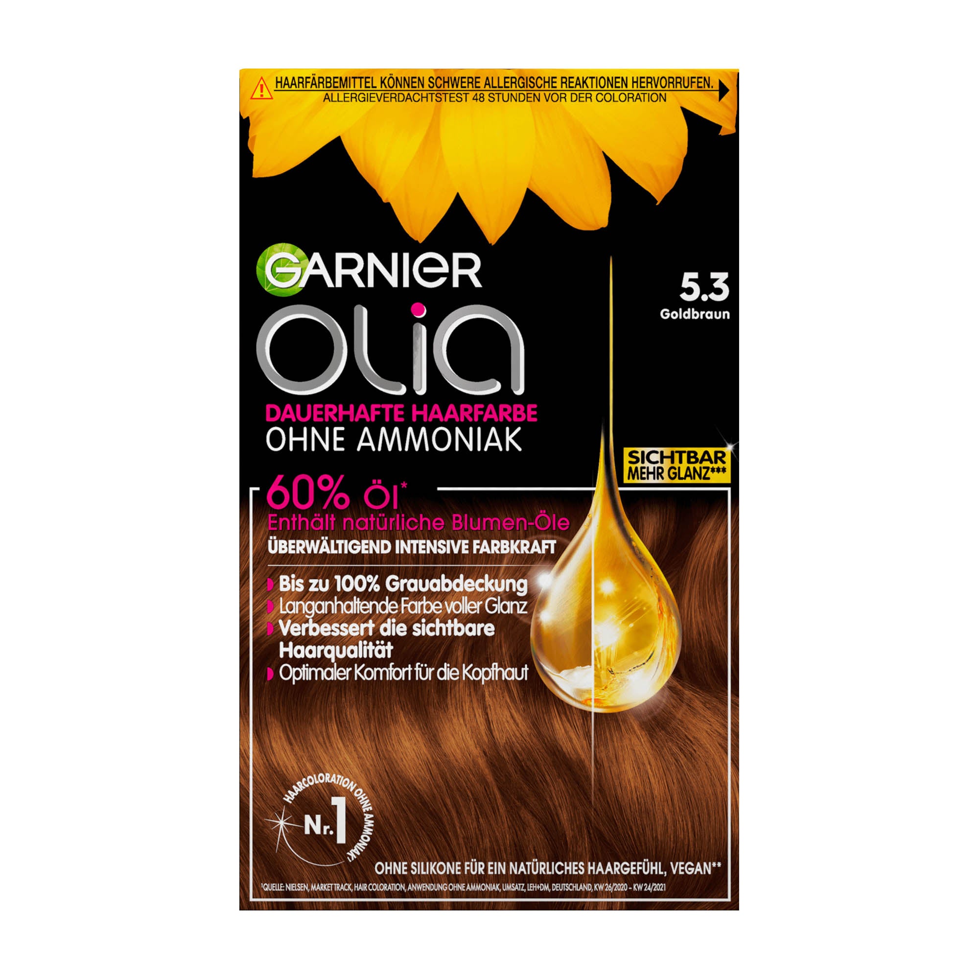 Garnier olia 5.3 Golden Brown permanent hair color – Peppery Spot
