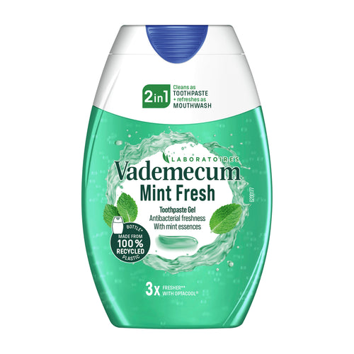 Vademecum Mint Fresh 2in1 toothpaste gel bottle on a white background