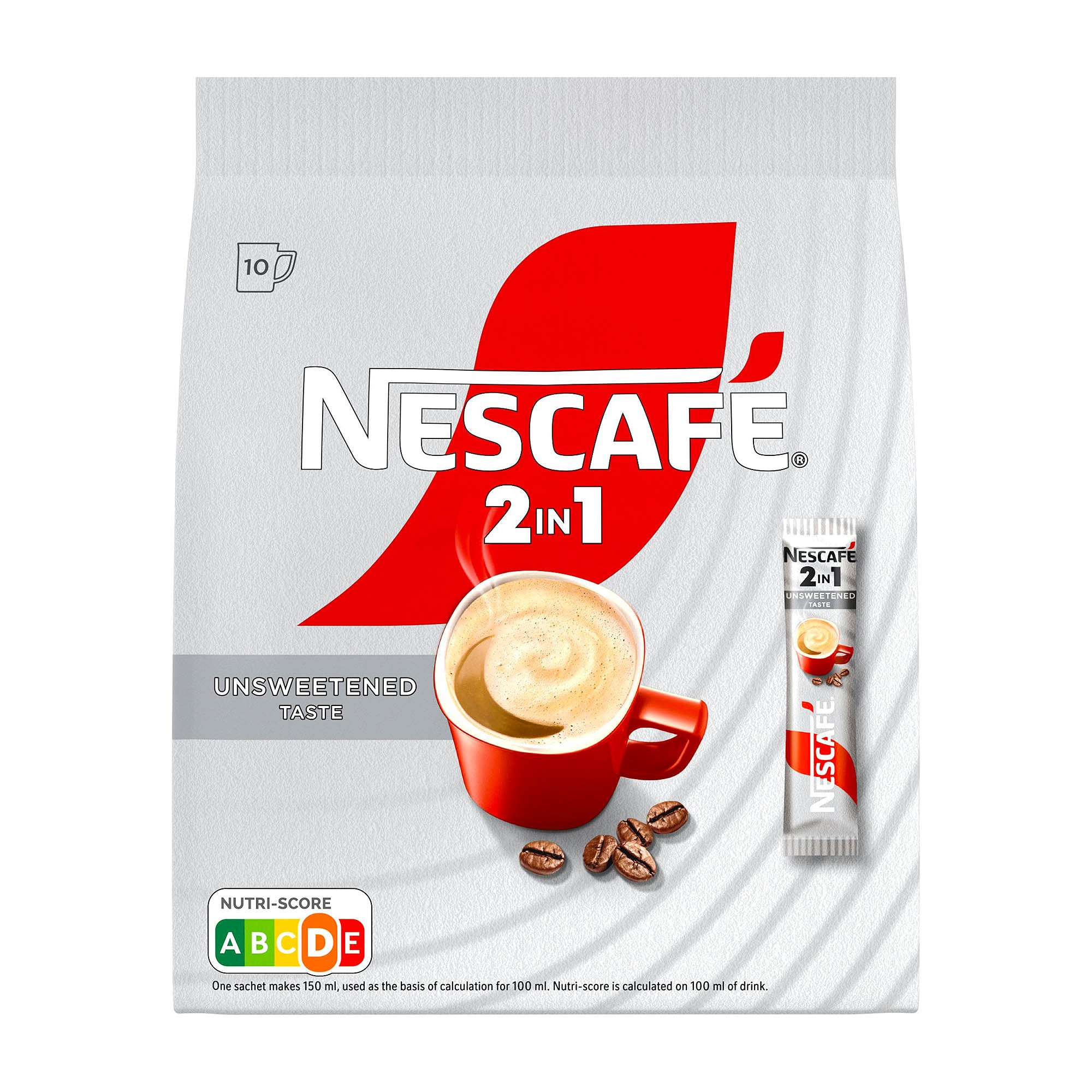 Nescafé 2 en 1 Café instantané non sucré, 10 unités