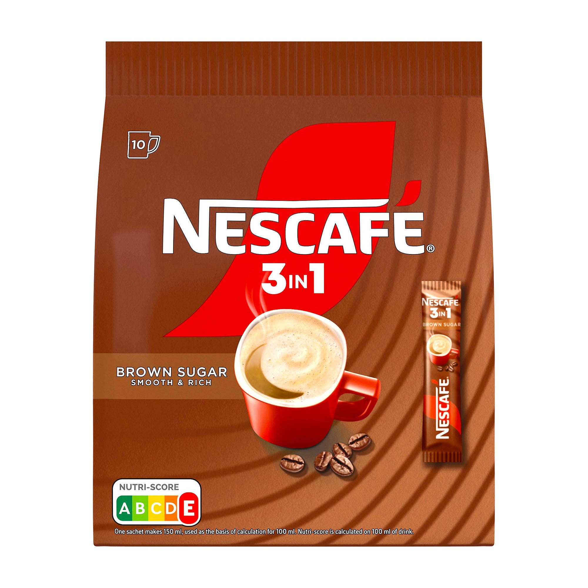 Nescafé 3 en 1 Sucre Brun Café instantané, 10 unités