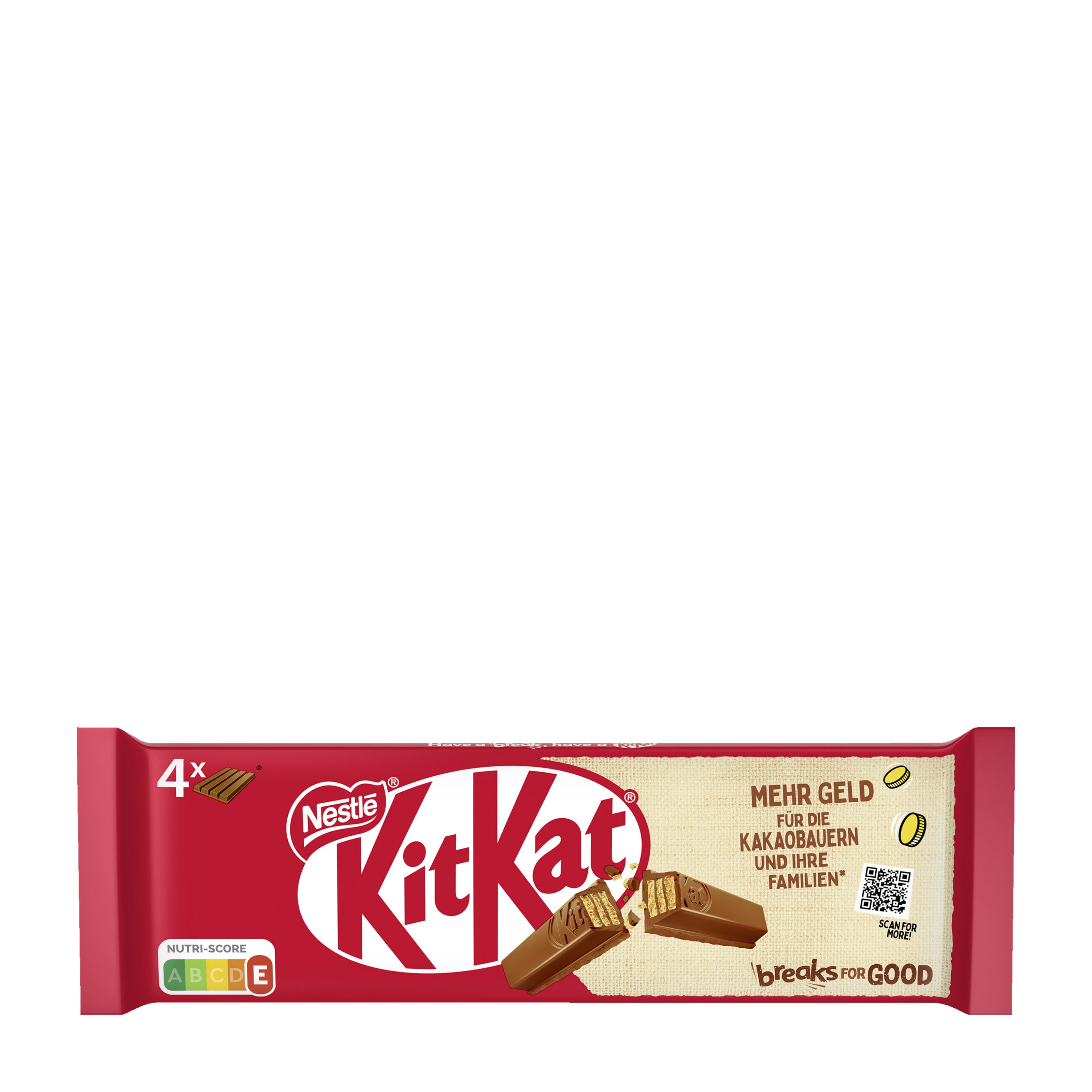 KitKat 4 Fingers wafer bar packaging with Nestle logo on a white background