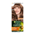 A package of Garnier Color Naturals permanent hair color in the shade 6.25 Hazelnut Brown, featuring an image of a woman with brown hair and the product details.