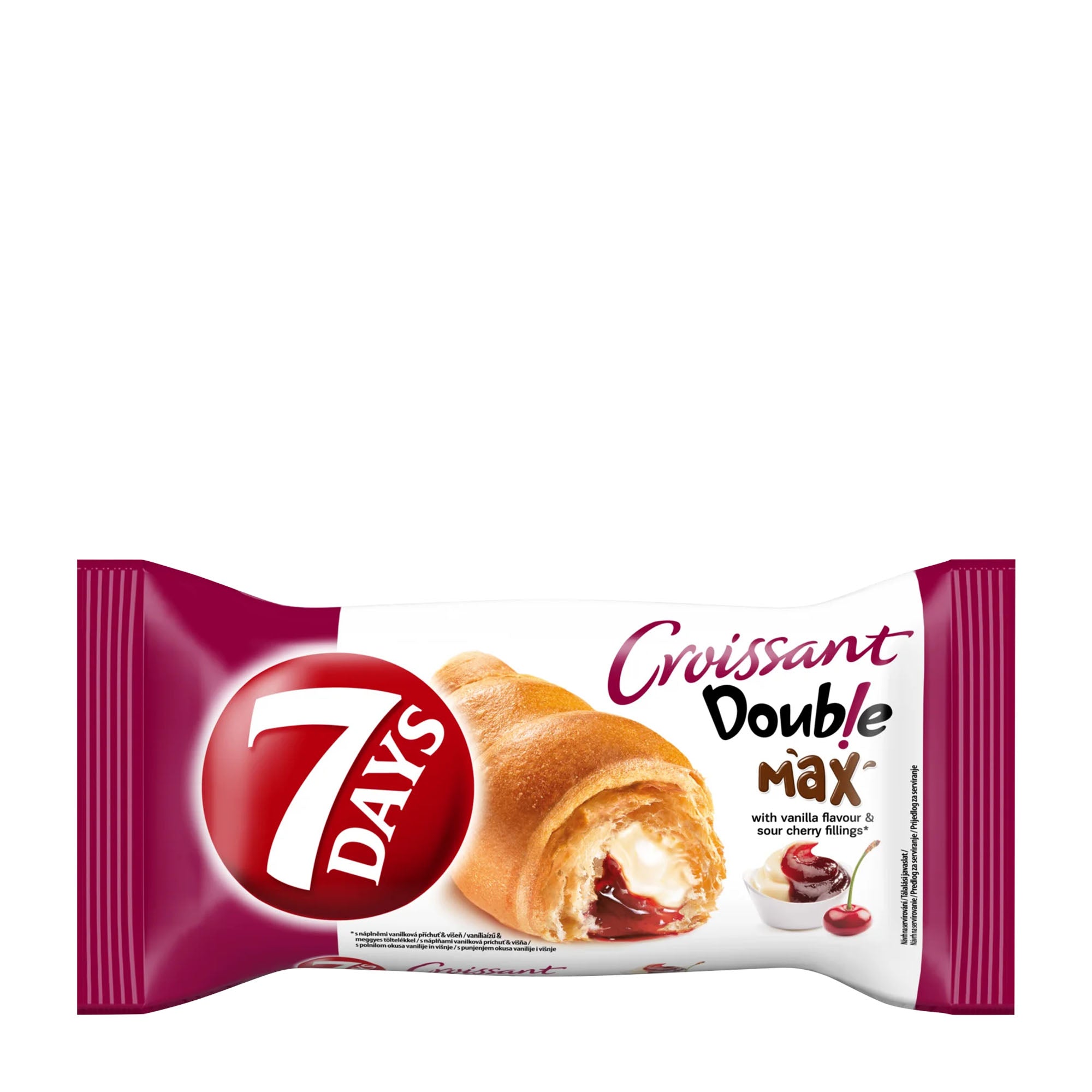 7 Days Croissant Double Max Vanilla & Sour Cherry packaging on a white background
