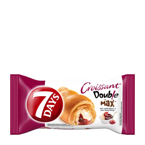 7 Days Croissant Double Max Vanilla & Sour Cherry packaging on a white background