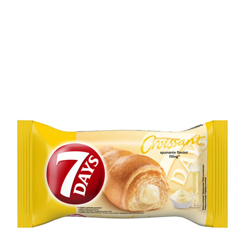 7 Days Spumante croissant package with a yellow and red design on a white background