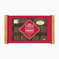 A 150 g bar of Lambertz Aachener Milk Chocolate Dominos in its red and gold wrapper, shown against a plain white background.