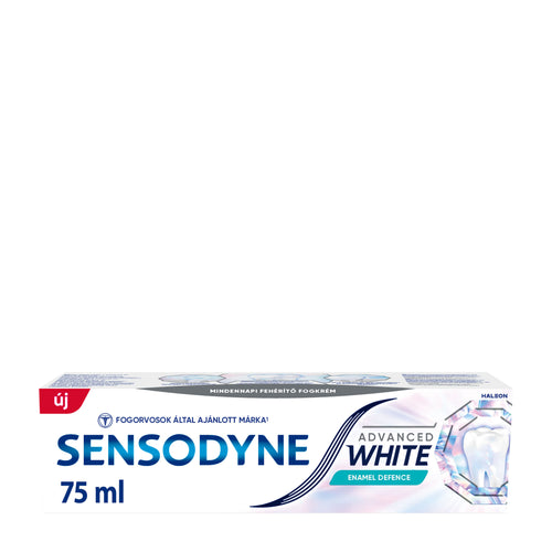 Sensodyne Advanced White Enamel Defence toothpaste packaging on a white background