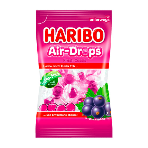 Haribo Air-Drops Fresh Cassis candy package on a white background