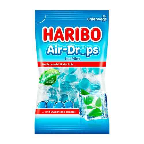 Haribo Air-Drops Ice Mint gummy candy packaging on a white background