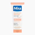 A tube of Mixa Allantoin Restore hand cream on a clean white background. The packaging is white with coral pink accents and a blue brand logo.