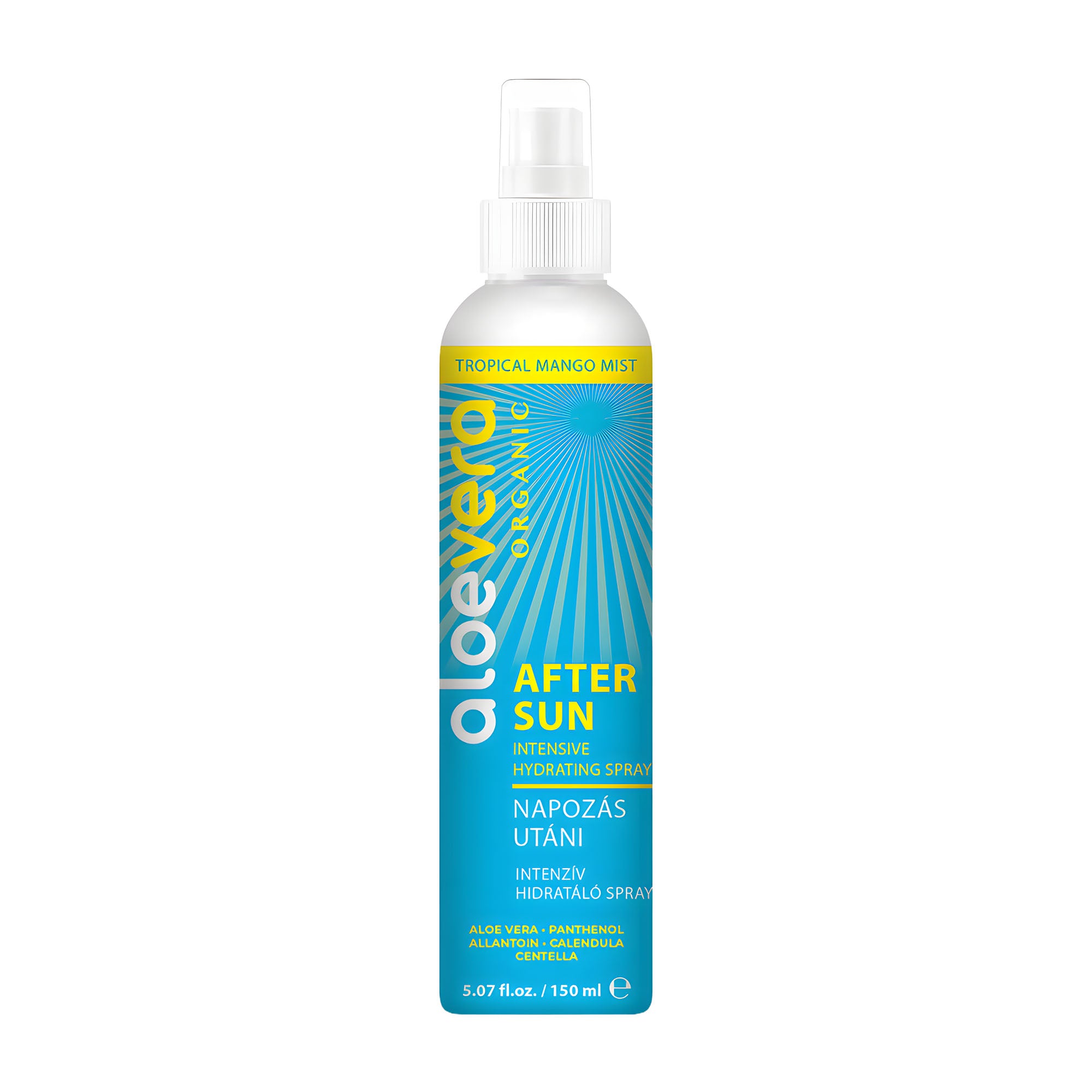 Aloe Vera Organic after sun spray bottle on a white background
