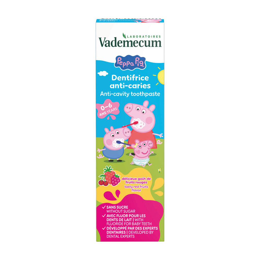 Vademecum Peppa Pig anti-cavity toothpaste packaging on a white background