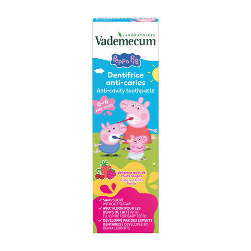 Vademecum Peppa Pig anti-cavity toothpaste packaging on a white background