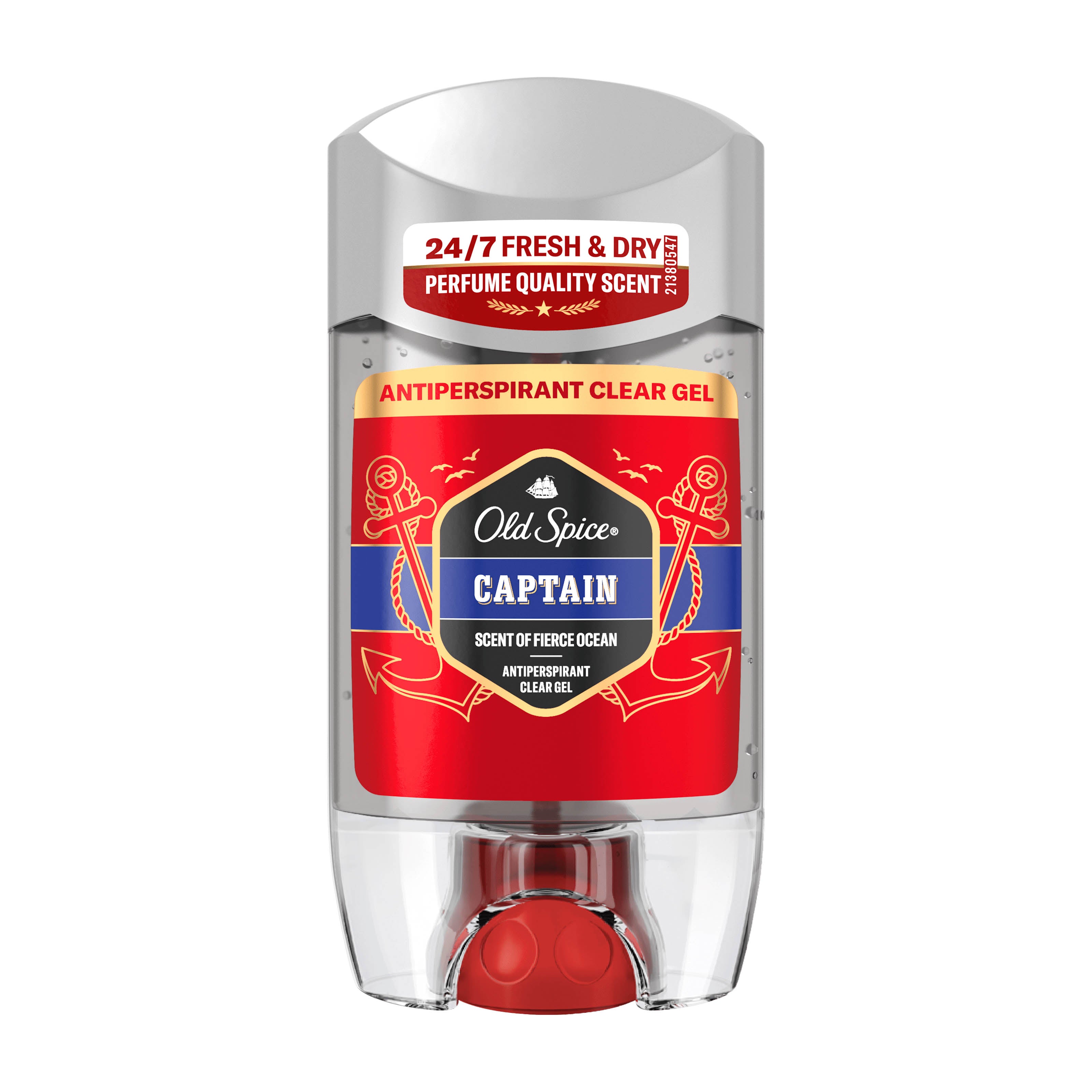 Old Spice Captain antiperspirant clear gel stick on a white background