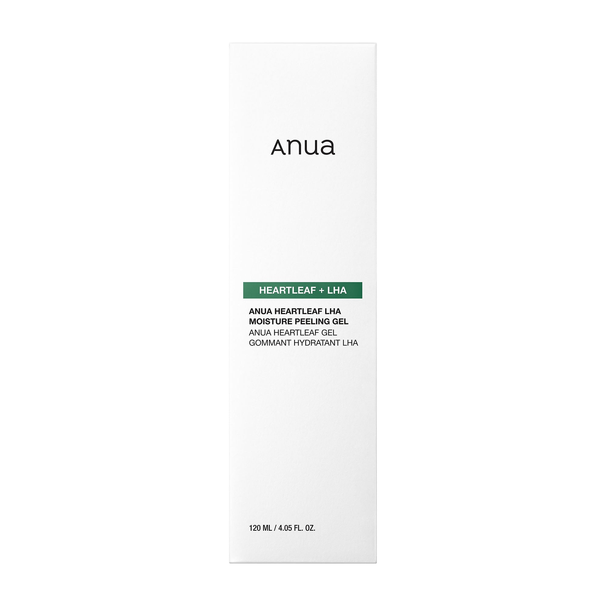 Box of Anua Heartleaf LHA Moisture Peeling Gel 120 ml on a white background