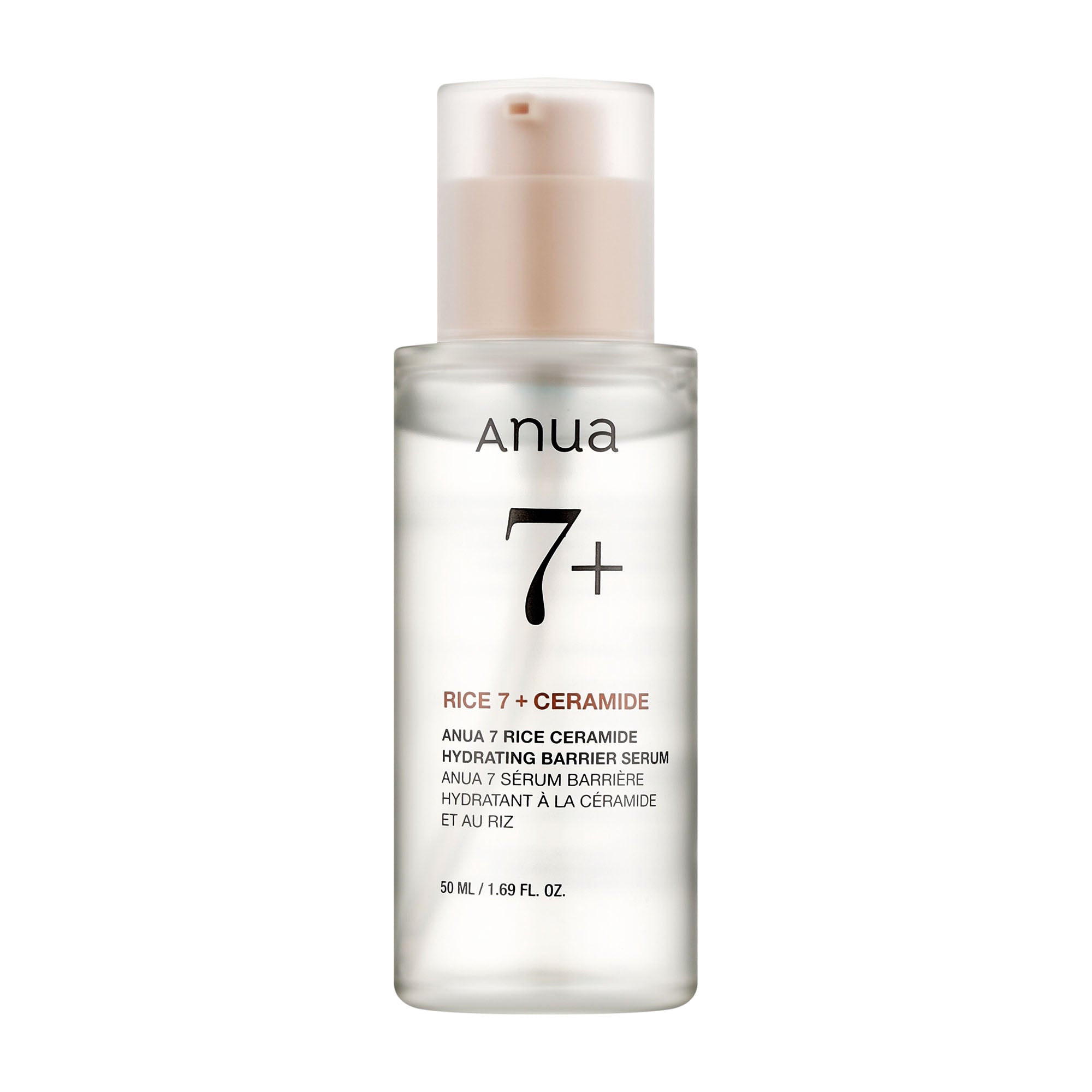 Anua Rice 7 + Ceramide Hydrating Barrier Serum bottle on a white background