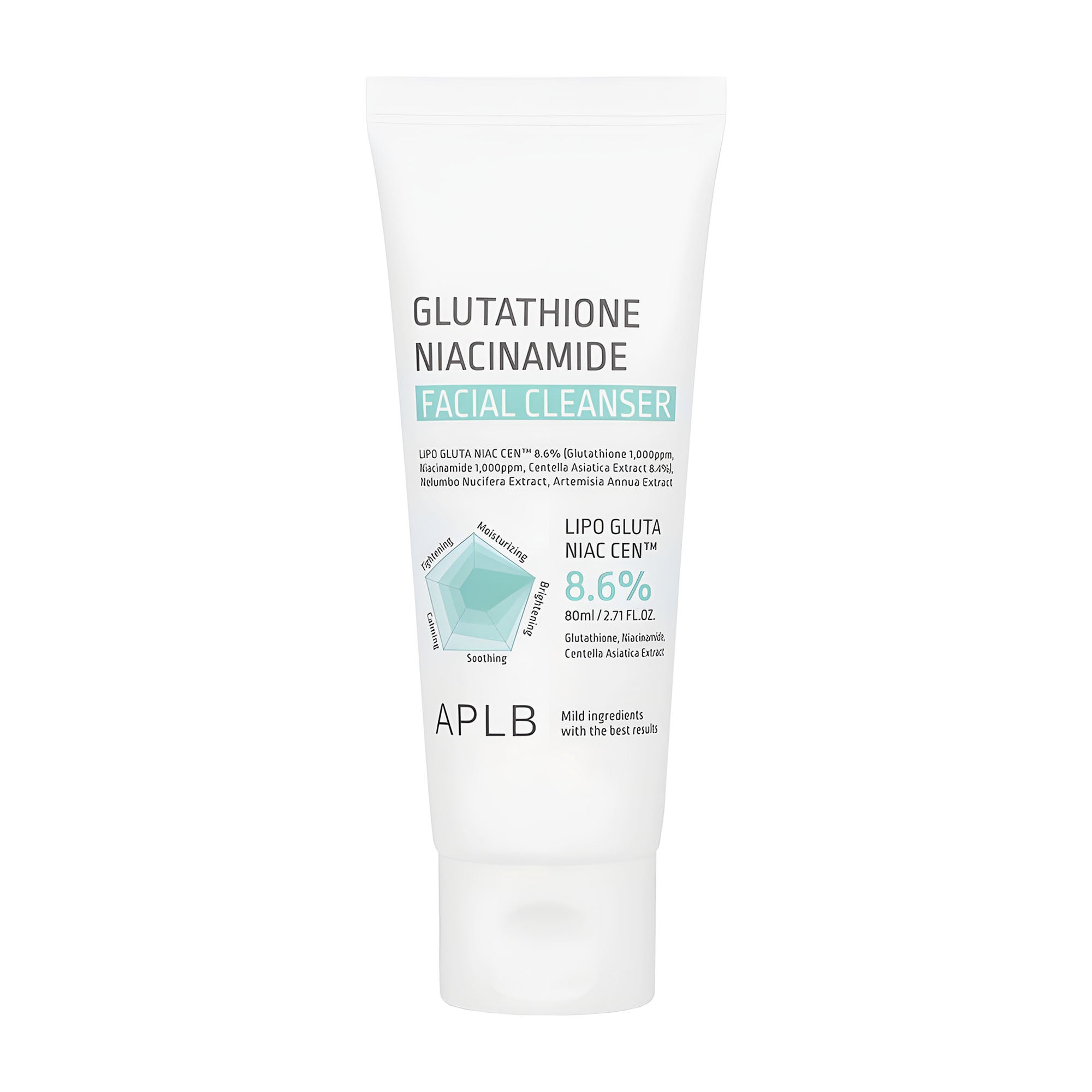 Tube of APLB Glutathione Niacinamide facial cleanser on a white background