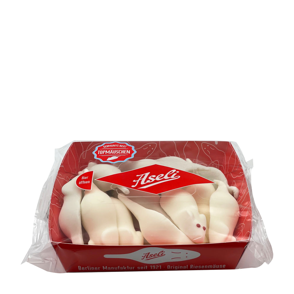 Aseli Giant Marshmallow Mice packaging with a red label featuring the brand name on a white background