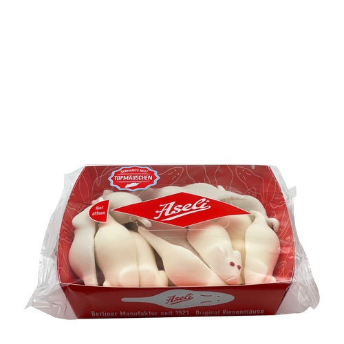 Aseli Giant Marshmallow Mice packaging with a red label featuring the brand name on a white background