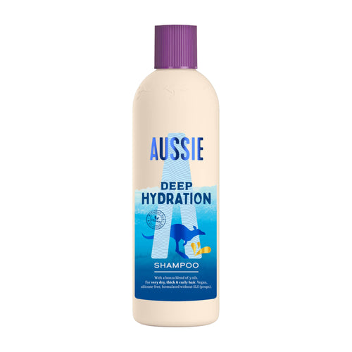 Aussie Deep Hydration shampoo bottle on a white background