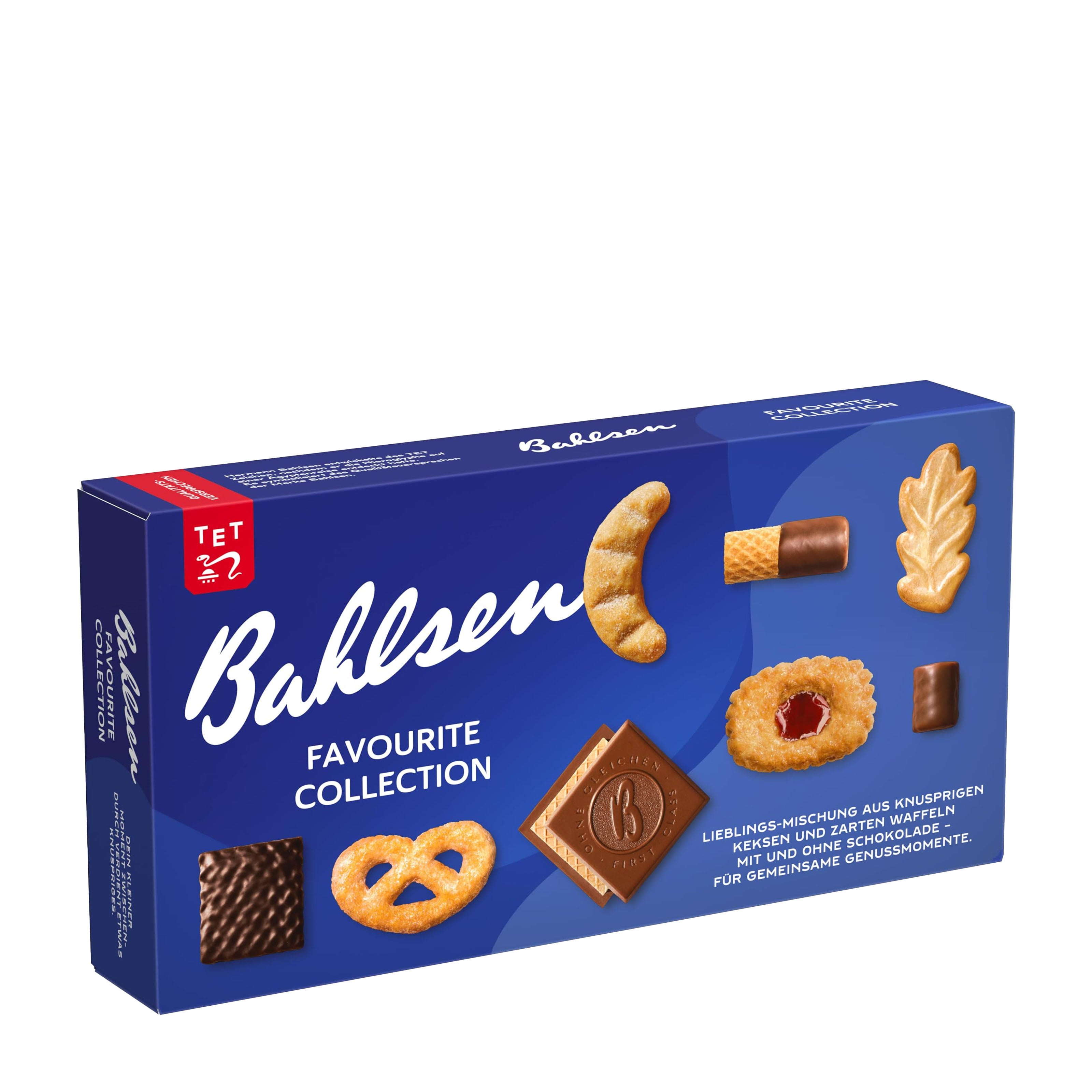 Box of Bahlsen Cookies and Wafer Mix Favourite Collection on a white background