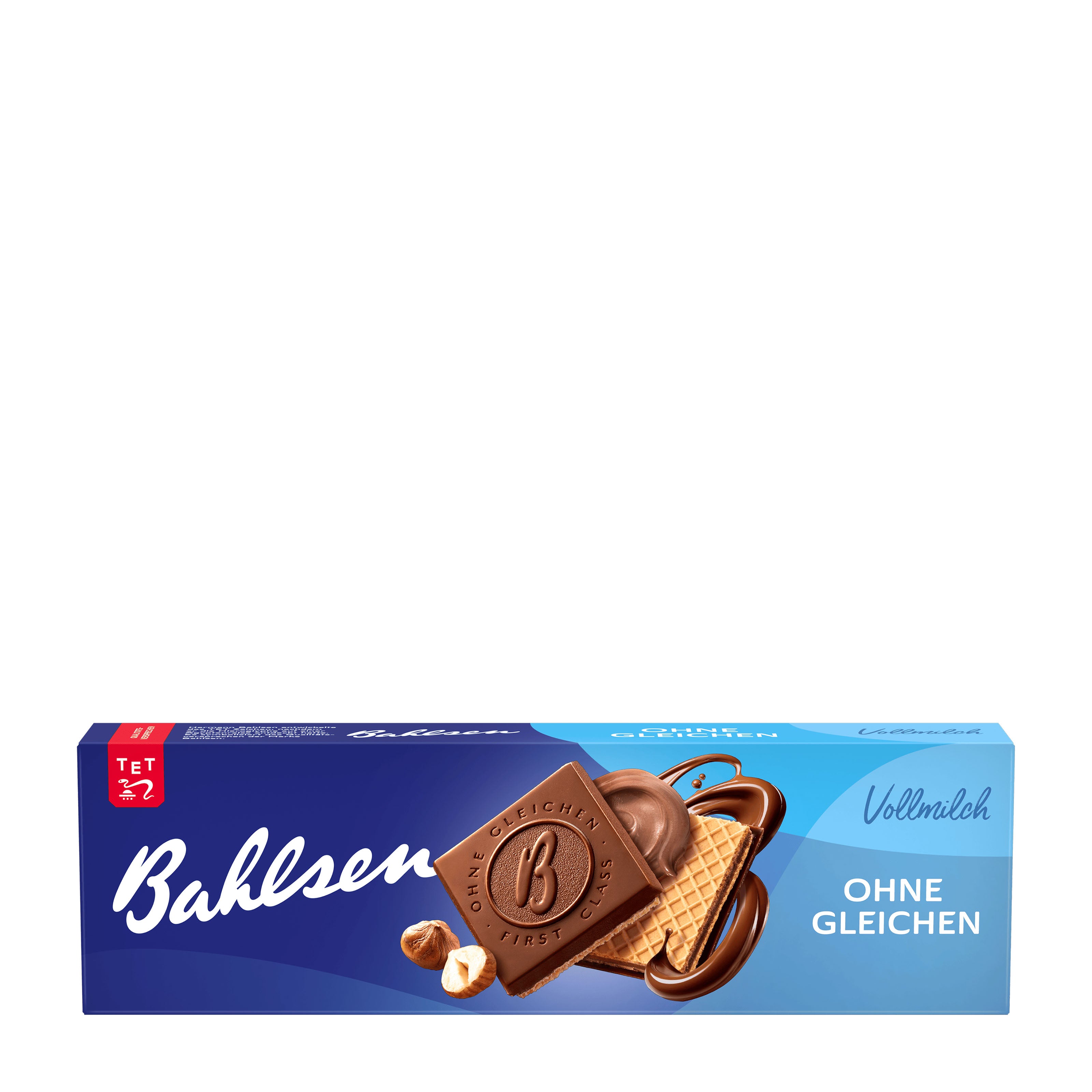 A Bahlsen Ohne Gleichen milk chocolate wafers in a blue packaging on a white background.