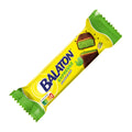 Yellow and green packaging of Balaton Express Pistachio flavored bar on a white background.