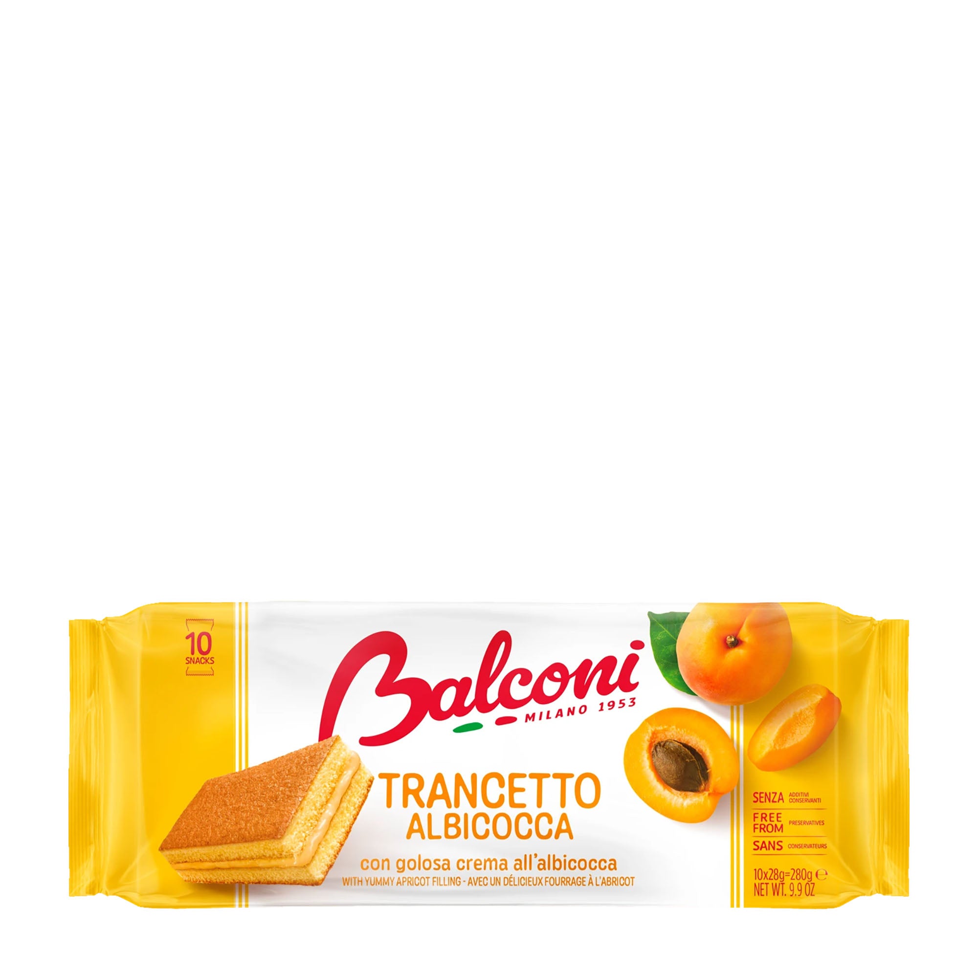 Balconi Trancetto Apricot Sponge Cake packaging on a white background