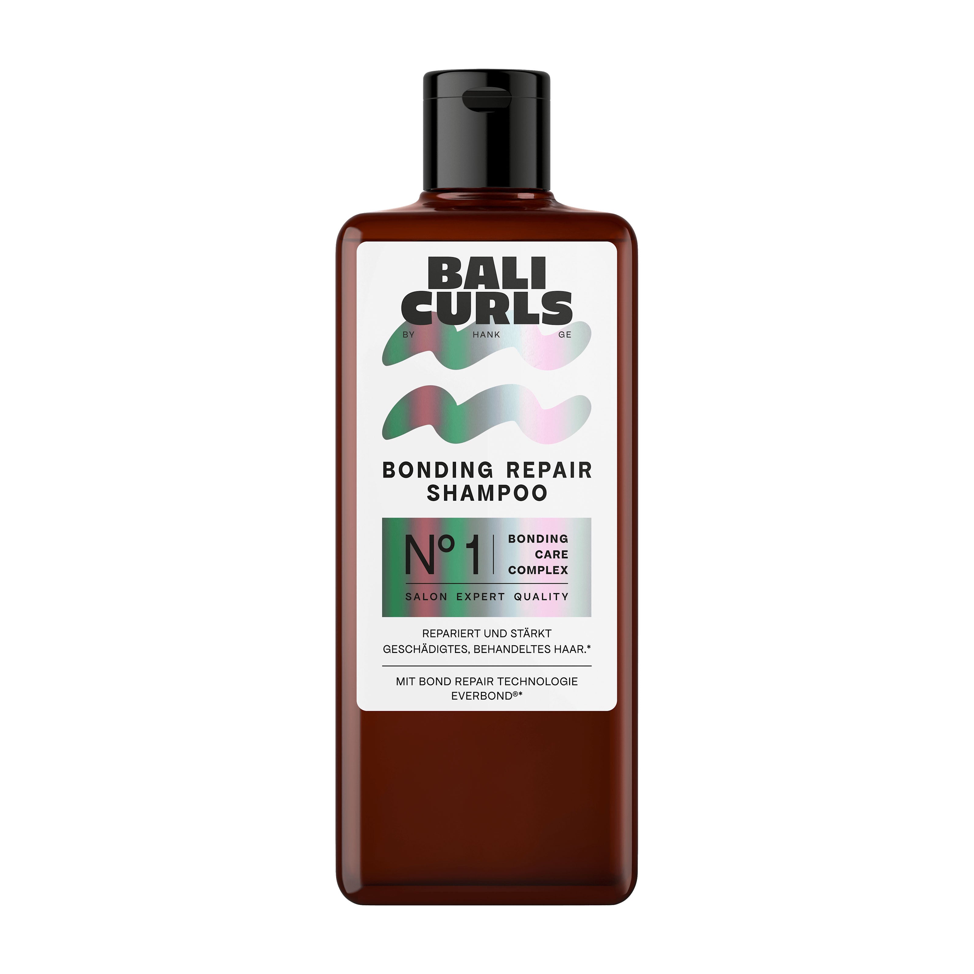 Bali Curls bonding repair shampoo bottle on a white background