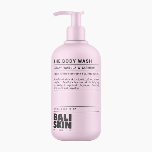 A 250 ml pump bottle of Bali Skin The Body Wash in Creamy Vanilla & Cashmere scent, shown on a clean white background.