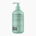 A mint green pump bottle of Bali Skin The Body Wash in Pistachio Crème & Macadamia scent, shown against a plain white background.