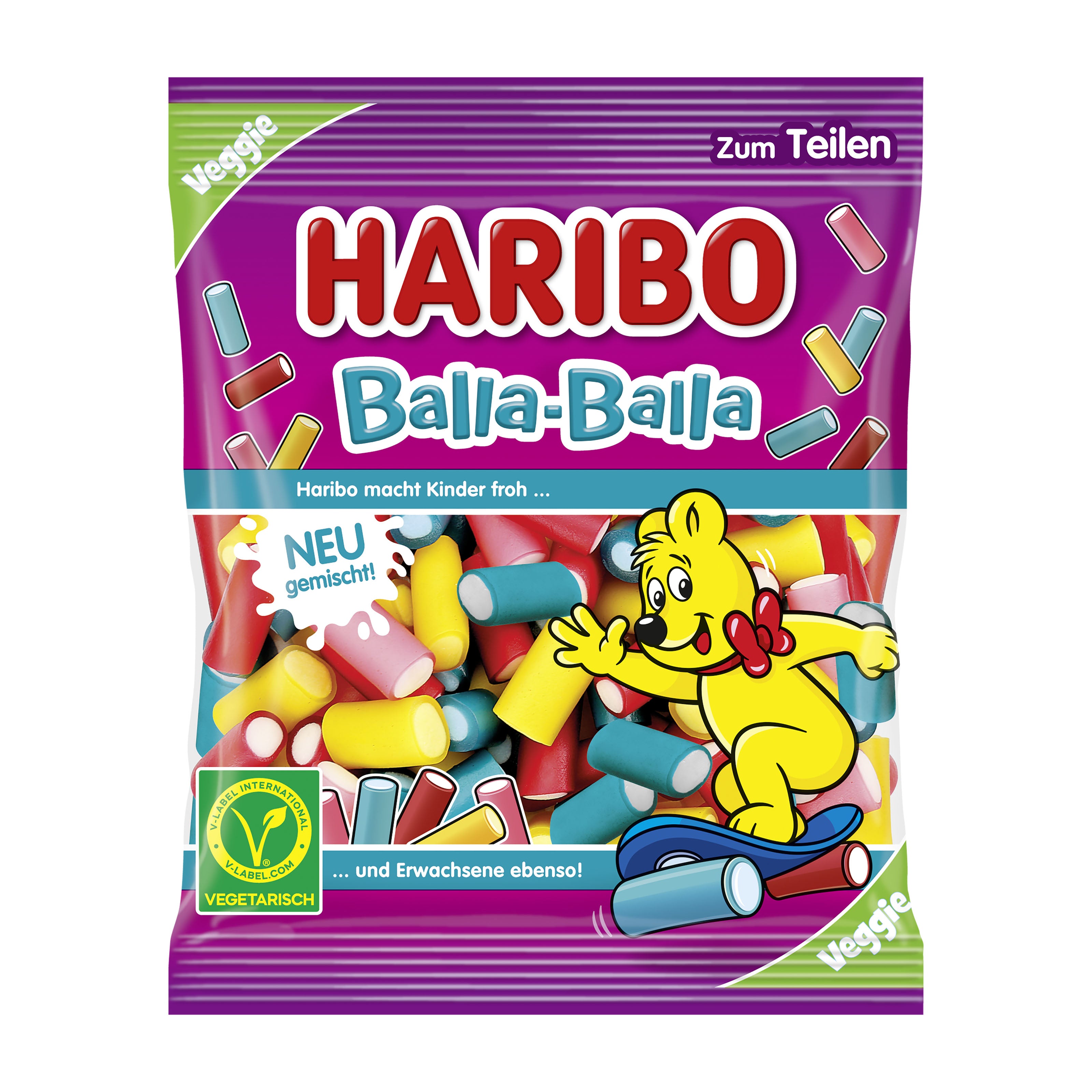 Haribo Balla-Balla gummy candy package with a cartoon character on a white background