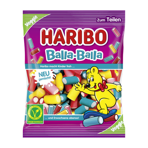 Haribo Balla-Balla gummy candy package with a cartoon character on a white background
