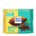 Packaging of Ritter Sport Cocoa Class 61% Fine Nicaragua dark chocolate bar, showing the bar and cocoa fruits with the text 'KAKAO KLasse' and '61% Die Feine Aus Nicaragua' on the front.