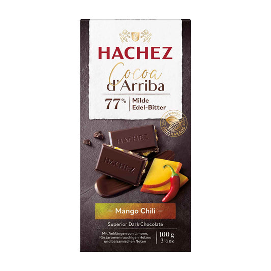 Hachez Cocoa d'Arriba Superior Mango Chili 77 % dunkle Schokoladentafel, 100 g