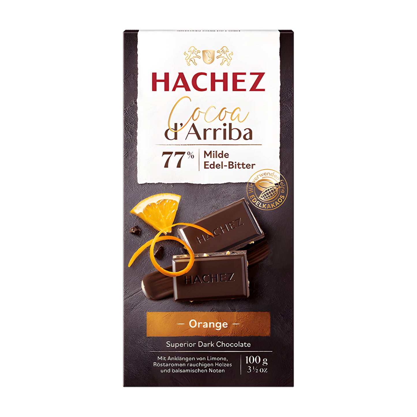 Hachez Cocoa d'Arriba Superior Orange 77 % dunkle Schokoladentafel, 100 g