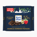 Ritter Sport Raspberry Pistachio 55% Dark Chocolate Bar packaging on a light gray background.