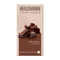 Dark chocolate bar packaging with 'Heilemann Confiserie' branding on a beige background