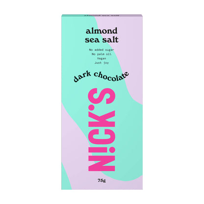 Nick's Almond Sea Salt dark chocolate bar, 75 g