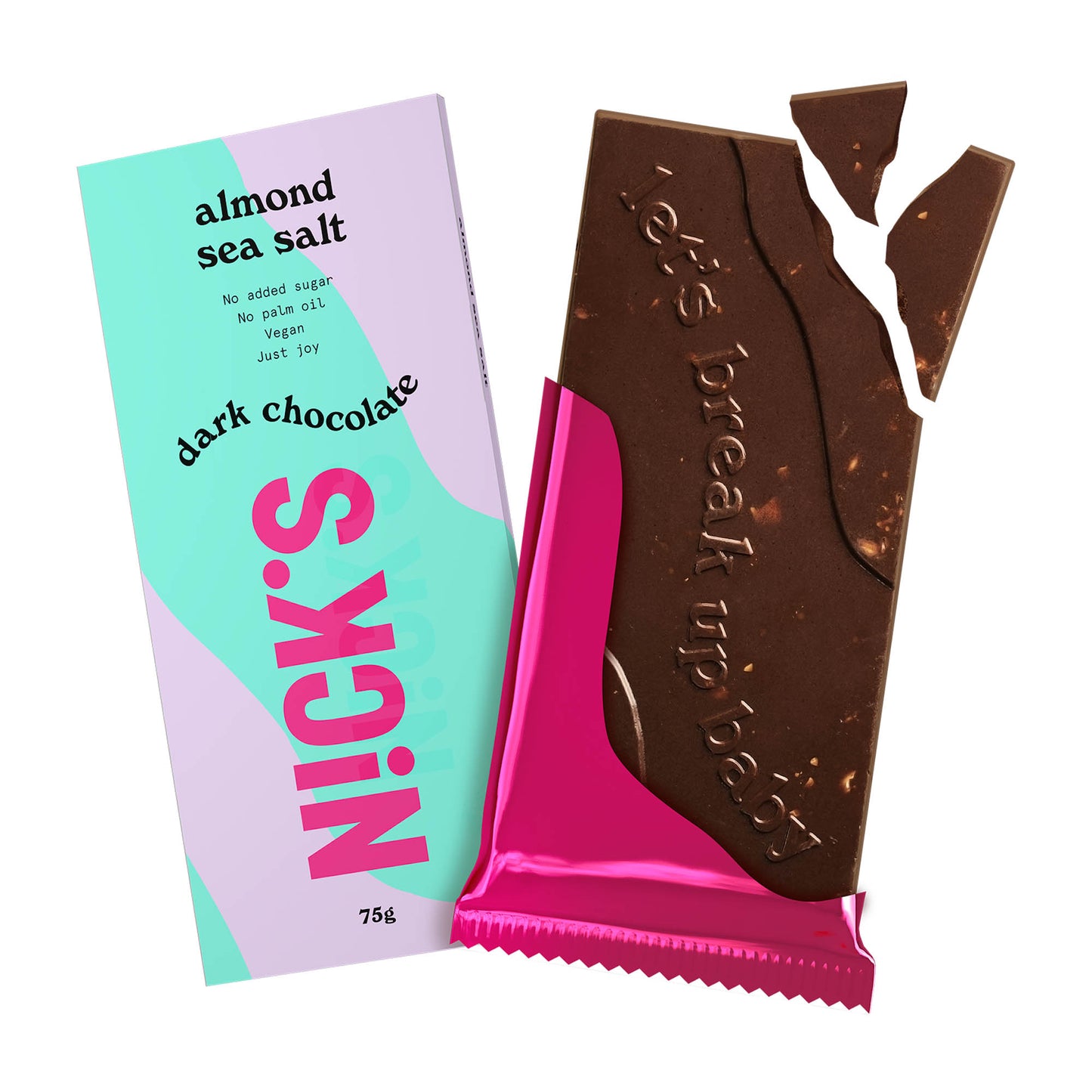 Nick's Almond Sea Salt dark chocolate bar, 75 g