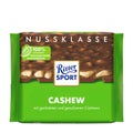 Packaging of Ritter Sport Nut Class Cashew milk chocolate bar, 100g with visible roasted and salted cashew nuts on the front.