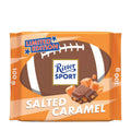 Ritter Sport Salted Caramel chocolate packaging with football design on a white background