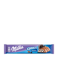 Packaging of Milka Oreo Original milk chocolate bar, showing the bar and the Oreo cookies on a blue background.