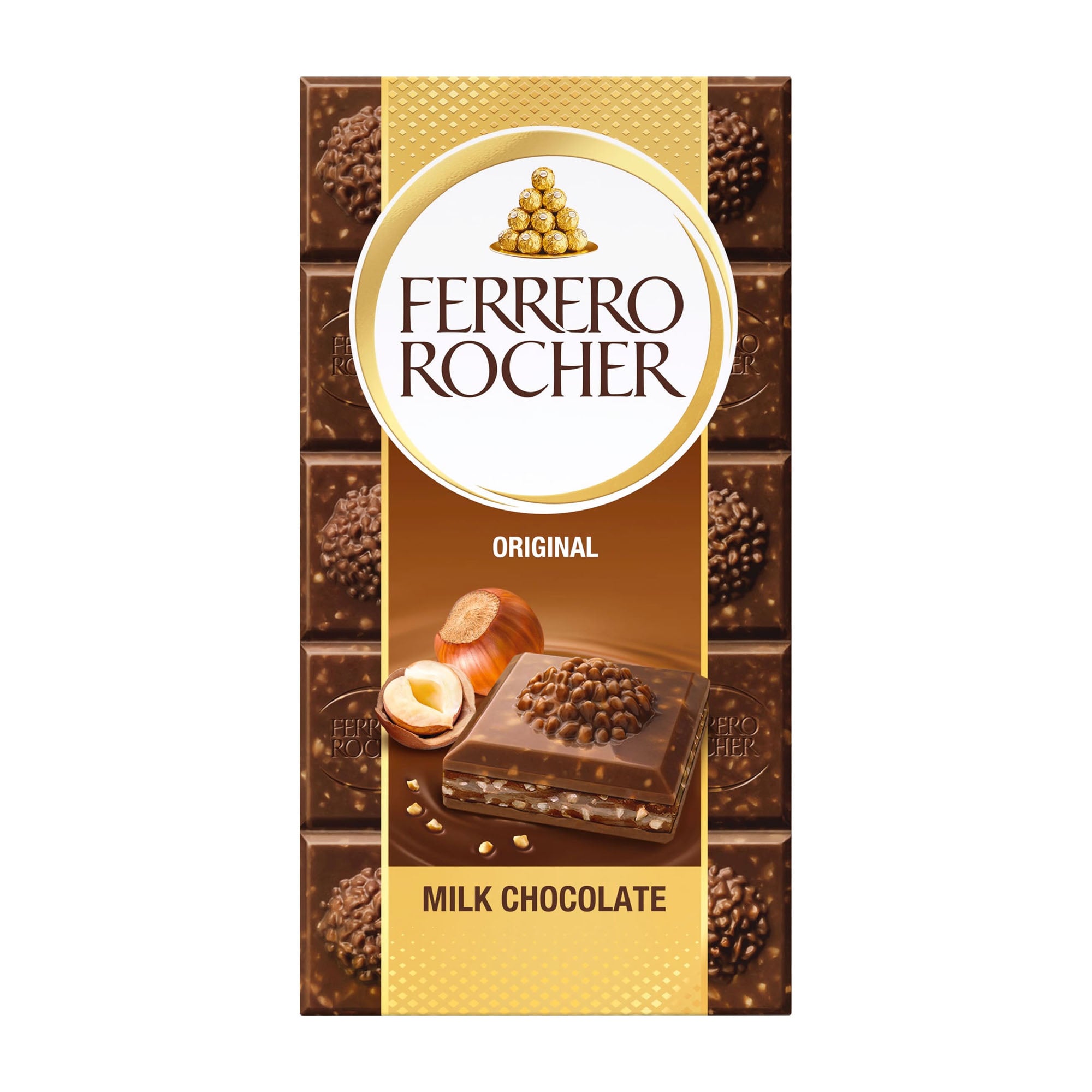 Ferrero Rocher Original milk chocolate bar packaging on a white background