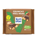 Packaging of Ritter Sport Crunchy Whole Hazelnut Vegan Chocolate Bar, displaying the product name, images of the chocolate bar and hazelnuts, and vegan certification logos.
