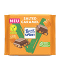 Packaging of Ritter Sport Salted Caramel Vegan Chocolate Bar, displaying the bar and the salted caramel layers, with 'NEU' and 'VEGAN' labels.
