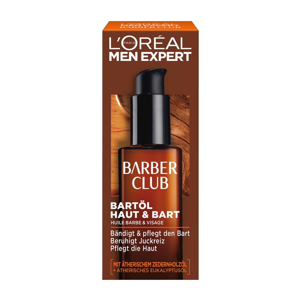 L'Oreal Paris Men Expert Barber Club beard oil packaging on a white background