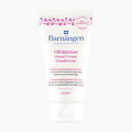 A white squeeze tube of Barnangen Oil Intense Hand Cream with pink and blue text and floral accents, centered on a plain white background.
