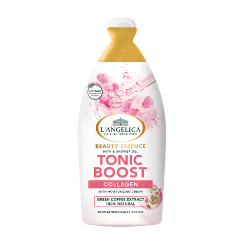 L'Angelica Beauty Essence Tonic Boost Collagen bath & shower gel on a white background.
