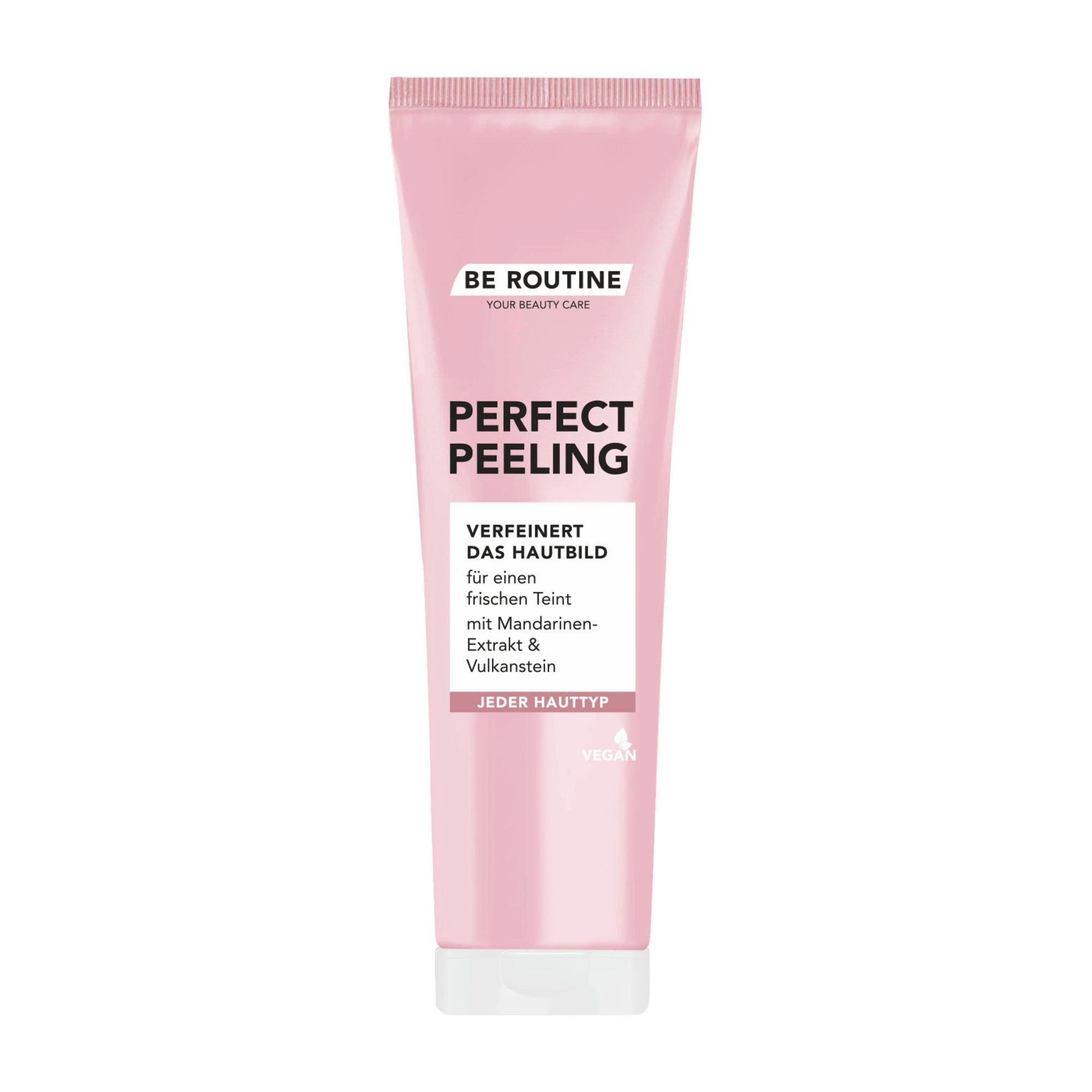 Pink tube of 'Perfect Peeling' by BE ROUTINE on a white background